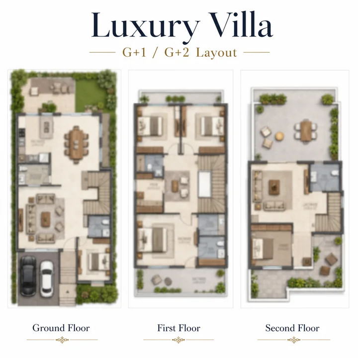 Prestige Shettigere Luxury Villa (G+1 / G+2) floor plan - ~2,900-3,300 sq ft