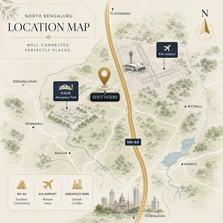 Prestige Shettigere location map showing nearby landmarks