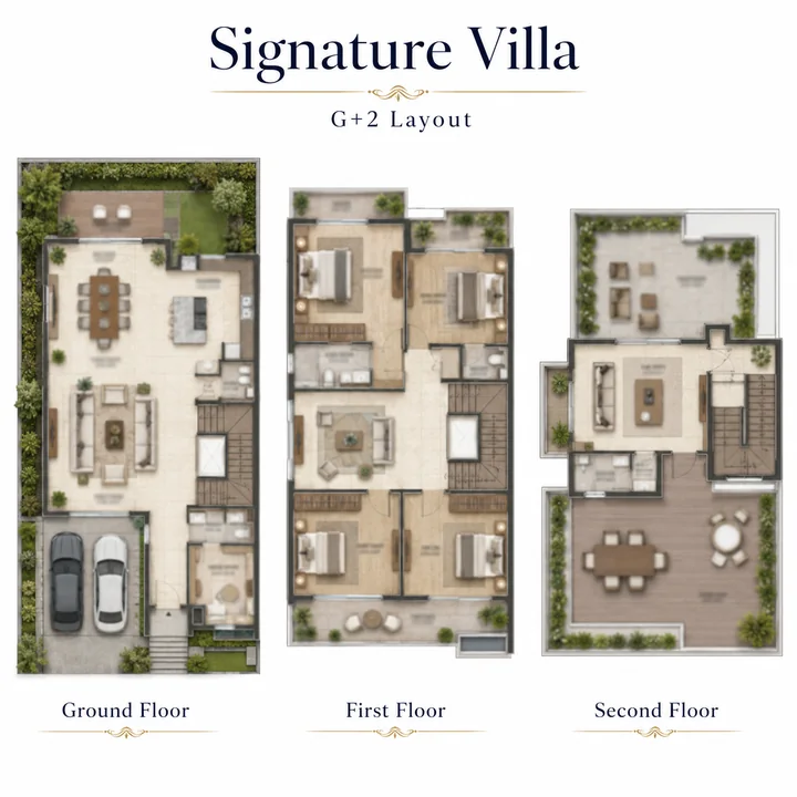 Prestige Shettigere Signature Villa (G+2) floor plan - ~3,700-4,300 sq ft